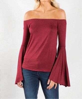 Elan Off Shoulder Top With Bell Sleeves In Burgundy