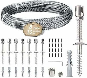 OEM Soporte Para Plantas Trepadoras - Kit De Suspensi&oacute;n De Acero Inoxidable De 12 M - Cable De 3 Mm Con 8 Tensores - Para Paredes De Hormig&oacute;n Y Madera Mac