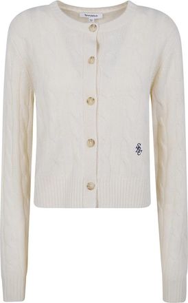Sporty & Rich SRC Cableknit Cashmere Cardigan - Dames - Cashmere truien - Wit - L - Wol - Truien & Vesten