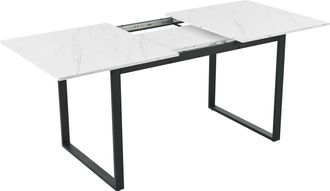 STILVORA Mesa De Comedor Extensible Con Patas Ajustables Y Estructura Met&aacute;lica, En Mdf, Blanco