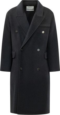 Amaranto Lange Double-Breasted Jas - Heren - Mantel - Blauw - XL - Leer - Jassen