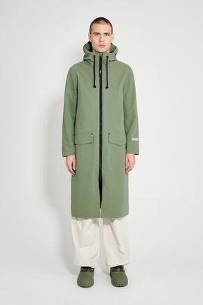 Stutterheim Stockholm Long Patch Matte Raincoat in Dry Green at Nordstrom, Size X-Large