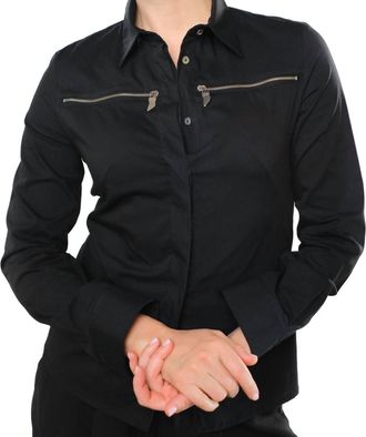 OBLIQUE CREATIONS Zipper Enchantment Collared Blouse In Black