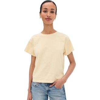 Rag & Bone Womens Kelly Distressed Washed Boxy Tee, Butter