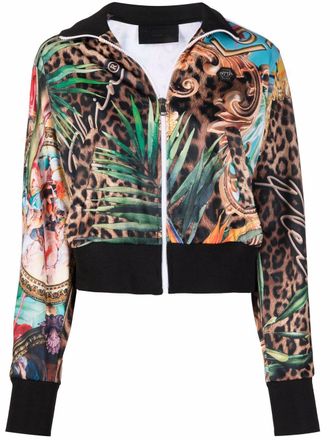 Philipp Plein Baroque Flowers printed jacket - women - Polyester - S - Brown