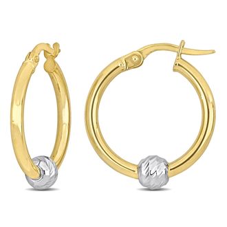 Mimi & Max 21 MM Hoop Earrings with Ball in 2-Tone Yellow and White 14K Gold