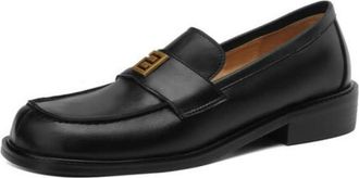 Generic Womens Slip on Flat Loafers Square Toe Office Dress Shoes PU Leather Work Shoes with Metal Accent,Black,4.5 UK