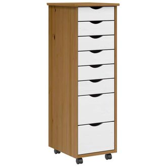Berkfield Home Rolling Cabinet with Drawers MOSS Honey Brown Solid Wood Pine