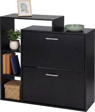Relaxdays Relaxdays Zapatero 90&times;80&times;23,5 Cm, 2 Puertas Abatibles, Para 12 Pares, Estantes Abiertos, Estrecho, Negro