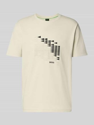 HUGO BOSS Relaxed Fit T-Shirt aus Baumwoll-Mix Modell TS_NETWORK FLAG in Sand, Gr&ouml;&szlig;e XXXL