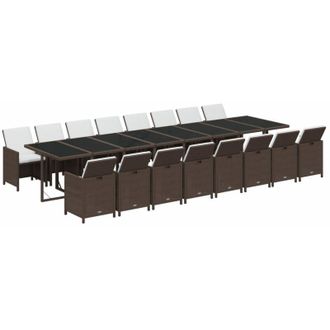 vidaXL Set De Muebles Jard&iacute;n 17 Pzas Y Cojines Rat&aacute;n Sint&eacute;tico Marr&oacute;n Vidaxl