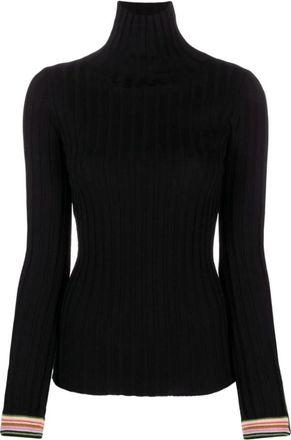 Etro Geribbelde coltrui met veelkleurige gestreepte manchetten - Dames - Coltruien - Zwart - S - Wol - Truien & Vesten