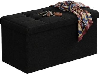 Relaxdays Relaxdays storage bench, foldable, upholstered fabric, hallway, bedroom, HWD 38 x 76 x 38 cm, seating trunk, dark grey