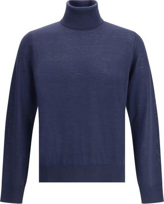 Dsquared2 Blue Fleece Wool Mens Turtleneck