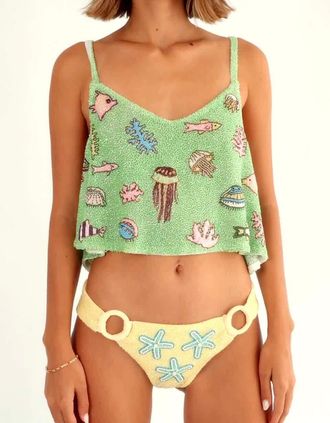 Oceanus Womens SEA Hand Beaded TOP GREEN - Size: L