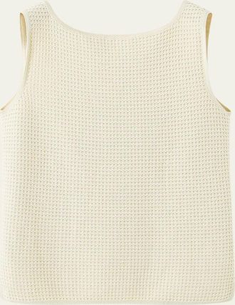 Loro Piana Lonar Cotton Crochet Knit Sleeveless Top