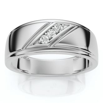 Pompeii3 1/16Ct TW Three Stone Mens Brushed Diamond Lab Grown Wedding Ring in 14k Gold