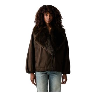 Twinset Giacca a vento con collo in ecopelliccia - - Jackets - Donna - Marrone - S