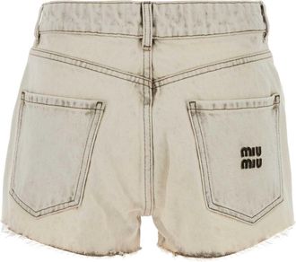 Miu Miu Distressed Cotton Denim Shorts - White