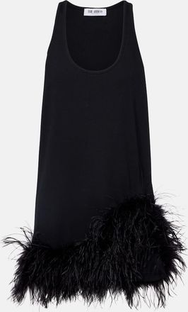 The Attico Ribbed-knit feather-trimmed cotton minidress