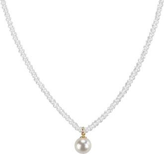 Jewelmak 14K White Topaz & Pearl Necklace