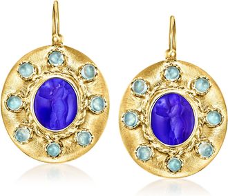 Ross-Simons Italian Tagliamonte Blue Venetian Glass Drop Earrings With Sky Blue Topaz in 18kt Gold Over Sterling