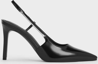 Charles & Keith Chain-Strap Pointed-Toe Slingback Pumps