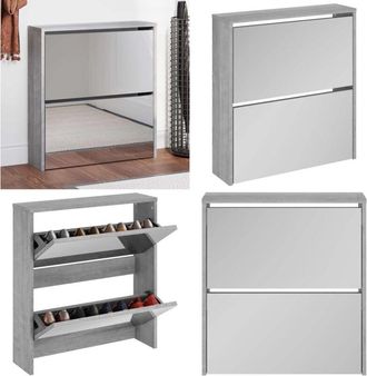 vidaXL Scarpiera con Specchio a 2 Livelli Grigio sonoma 63x17x67 cm - Scarpiera con specchio - Scarpiera moderna