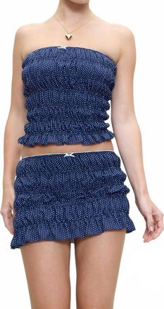 Frankies Bikinis Jolie Crepe Strapless Shirt In Dotty