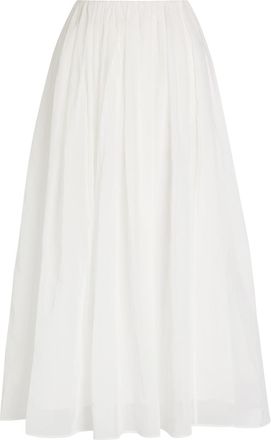 Brunello Cucinelli Gathered Cotton Midi Skirt - White - 44 (UK12 / M)