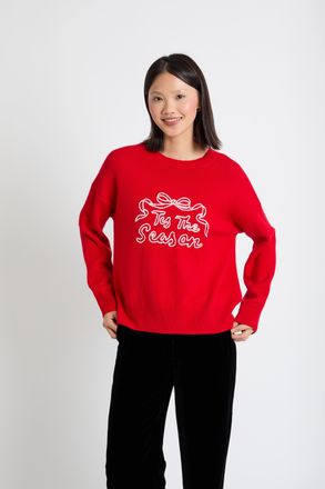 Chinti and Parker Velvet-Red Wool-Cashmere Tis The Season Sweater