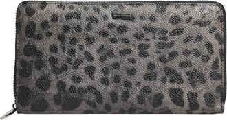 Dolce & Gabbana Mens Black Gray Leopard Leather Zip Around Continental Wallet And Pvc Pl Co