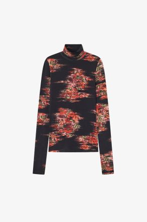 Ganni Black Floral Jersey Turtleneck - Size 10/12 Viscose