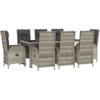 vidaXL Set Comedor Jard&iacute;n 9 Pzas Y Cojines Rat&aacute;n Sint&eacute;tico Gris Vidaxl