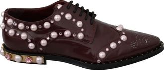 Dolce & Gabbana Bordeaux Leren Kristallen Parels Formele Schoenen