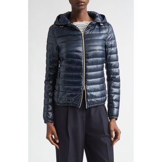 Herno Angela Hooded Ultralight Nylon Down Bomber Jacket in 9200 Navy at Nordstrom, Size 10 Us