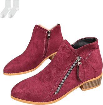 Generic Womens Ankle Boots in A Suede Look, Fashionable Ankle Boots with A Low Block Heel And Side Zipper, Comfortable Boots with A Round Toe for Everyday Wea