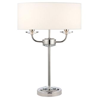 Loops Twin Light Table Lamp Bright Nickel & White Shade Crystal Trim Bedside Feature in Metallics