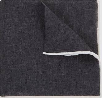 Reiss Navy Linen Plain Pocket Square, 32x32cm
