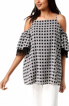 Alfani Printed Cold Shoulder Top In Inverse Dots