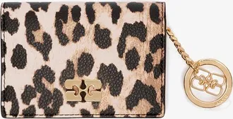 Ganni Brown Leopard Grained Bou Card Holder With Flap