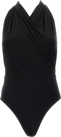 Andamane Black Vina Plunging Halter Neck Stretch Bodysuit