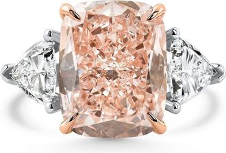 Pompeii3 Certified 11.50Ct Cushion Pink Diamond & Trillion 3Stone Ring 14k Gold Lab Grown Size: 7