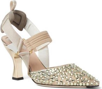 Fendi Colibri Crystal Embellished Slingback Pump in Beige at Nordstrom, Size 10.5Us