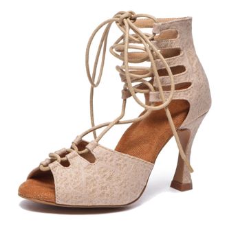 Minitoo Lace up Dance Heels for Women Sommer Evening Party Ankle Sandals L544 Gold 9cm Heel UK 5.5