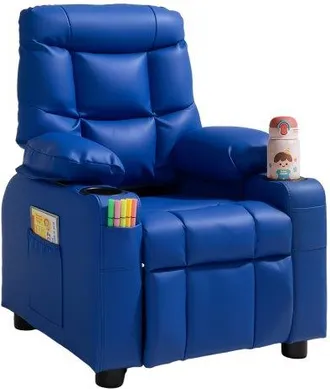 OEM Sill&oacute;n Relax Reclinable Para Ni&ntilde;os, Sof&aacute; Infantil, Respaldo Ajustable De 107&deg; A 126&deg;, Con 2 Portavasos 4 Bolsillos Y Reposapi&eacute;s, De Cuero Sint&eacute;tico, B