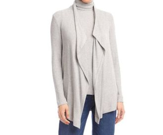 Karen Kane Long Sleeve Ribbed Drape Front Cardigan In Heather Gray