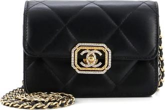 Chanel Clutch CC con catena in pelle di vitello trapuntata - Nero