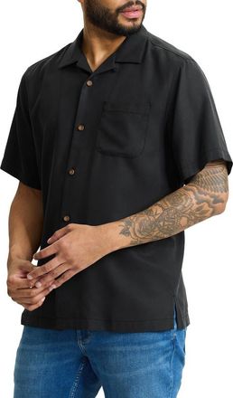 Tommy Bahama Sailors Swirl Silk Camp Shirt in Matte Black at Nordstrom, Size 2Xlt
