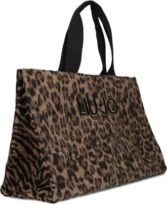Liu Jo Tassen, Dames, Veelkleurig, ONE Size, Wol, Taupe Panther Print Shopper Tas